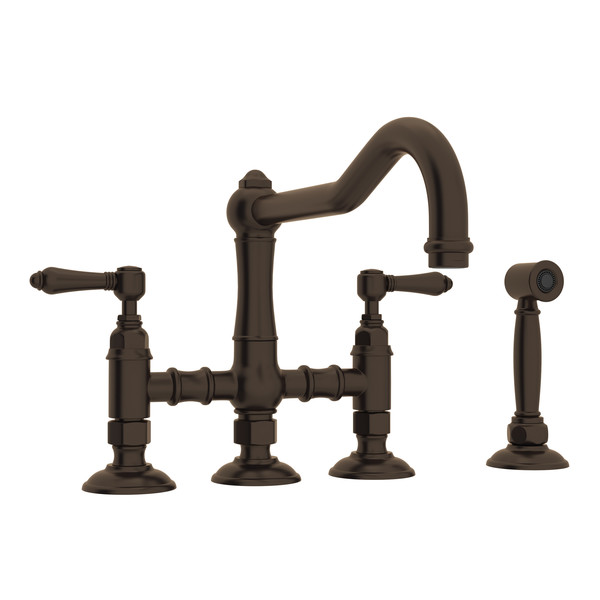 Rohl Italian Acqui Bridge Faucet With Metal Levers - Tuscan Brass A1458LMWSTCB-2